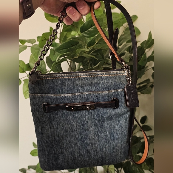 Coach Handbags - Coach Swagger Denim and Leather Swingpack with Gunmetal Hardware
